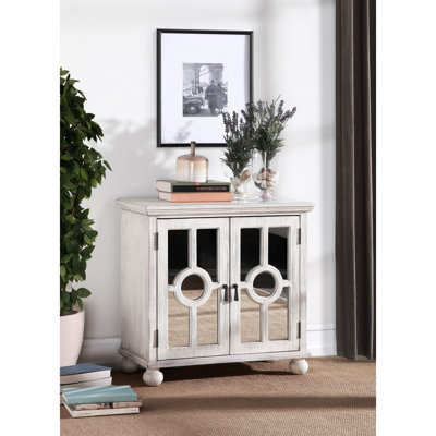 Modern Accent Chest With Antique White Finish And Mirrored Door Feature Classic In Design Functionality