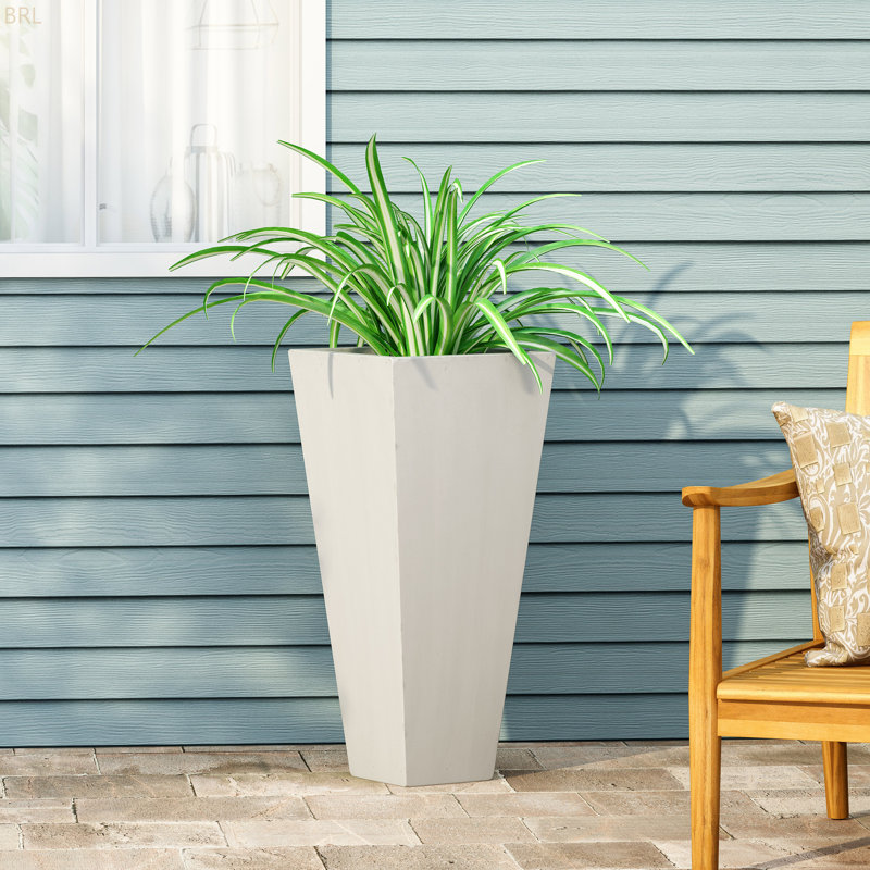 Jardinière d'extérieur moderne en pierre MGO, Blanc mat, H 28,5 po x l 13 po x P 13 po
