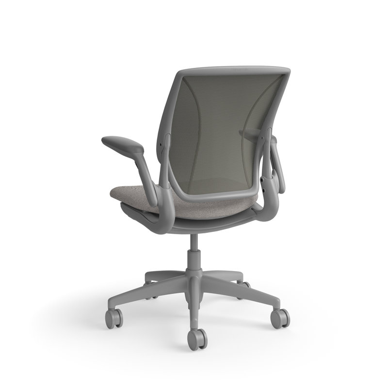World LM, Ergonomic Task Chair with Poppy Seed Backrest, and  Autumn Upholstered Seat, Gray, Light Gray Fabric, Gray Mesh