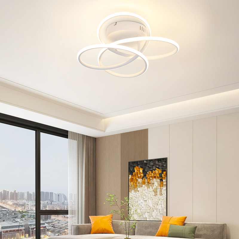 1 - Light LED Flush Mount 41cm dimmable Modern Geometric with Remote Control, Stainless Steel
