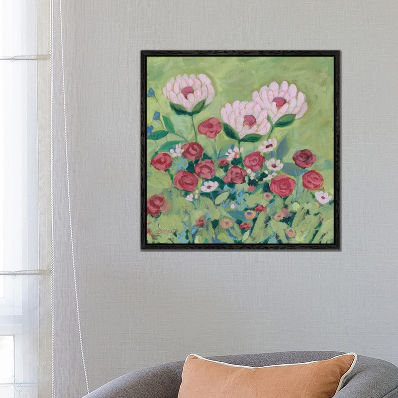 Floral XXX by Teresa Kogut - Painting on Canvas, 66.04cm H x 66.04cm W x 3.81cm D, Black Framed