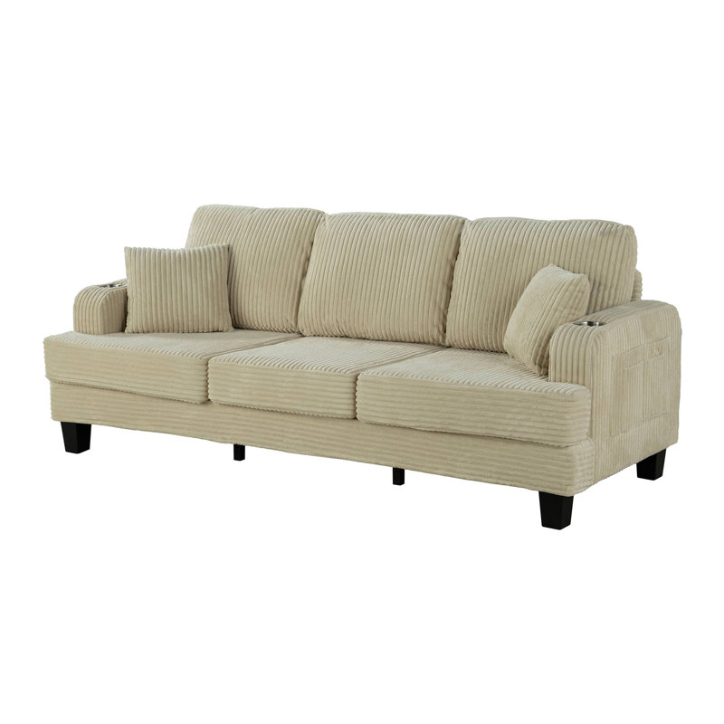 Canapé contemporain l 84,4 po, beige, Velours côtelé beige