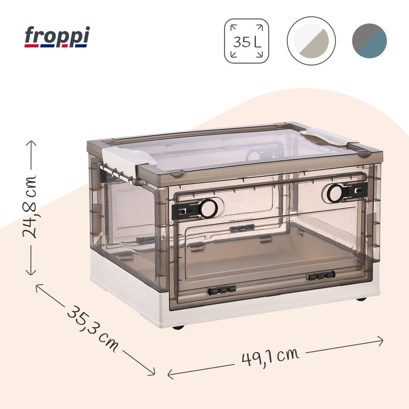 Froppi Collapsible Hard Plastic Multi-purpose Clear Storage Box for Toys, Books, Shoes, Clothes, White, 35
