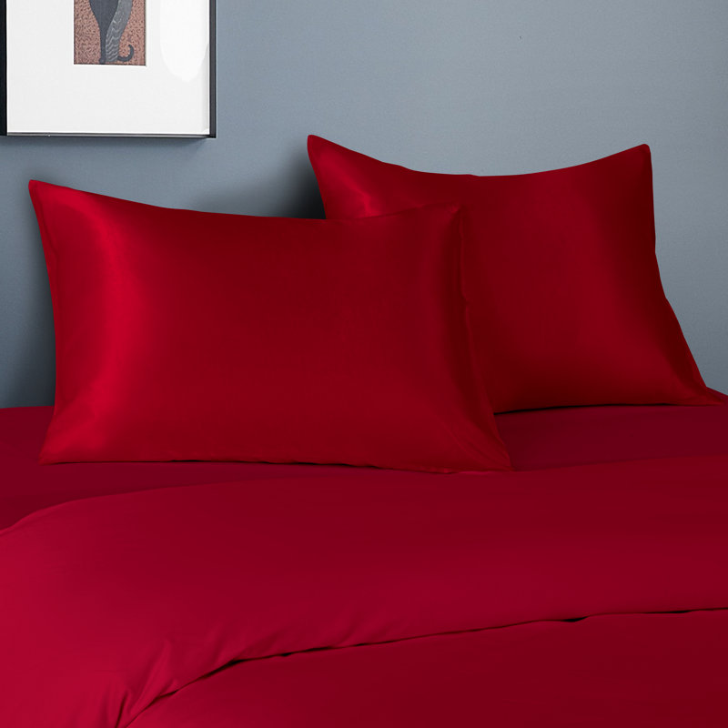 Taies d'oreiller en satin avec fermeture à enveloppe, Rouge, Taie d'oreiller taille très grand