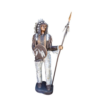 Statue de chef indien en bronze à motif patine verte et brune de collection Nifao 42 po x 24 po x H 74 po