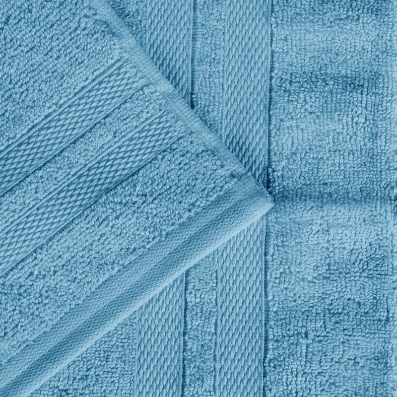 Serviette de bain ultra-douce en coton uni double ligne Dobby, Bleu denim