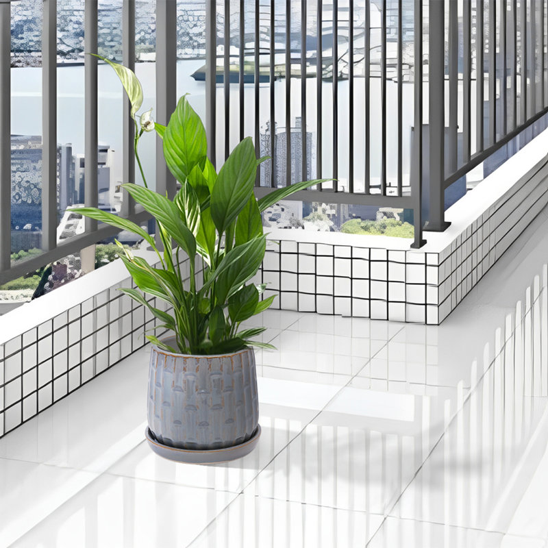 Ensemble de 2 pots de fleurs en céramique, jardinière moderne de 7 po pour patio, jardin, rebord de fenêtre - gris