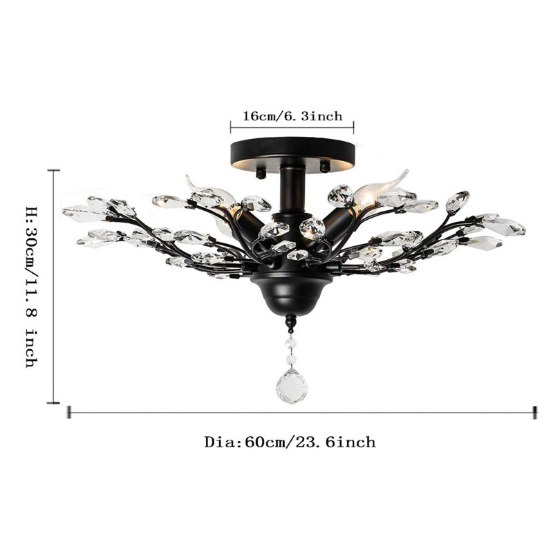 4 - Light 60cm Unique Semi Flush Mount, Black