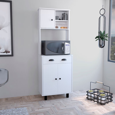 Kitchen Pantry With 2 Cabinets, 2 Open Shelves, And Drawer