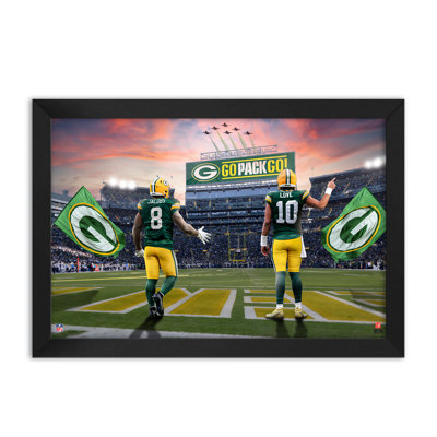 Impression encadrée de 2 joueurs des New England Patriots (NFL), 68,5 x 99 cm.