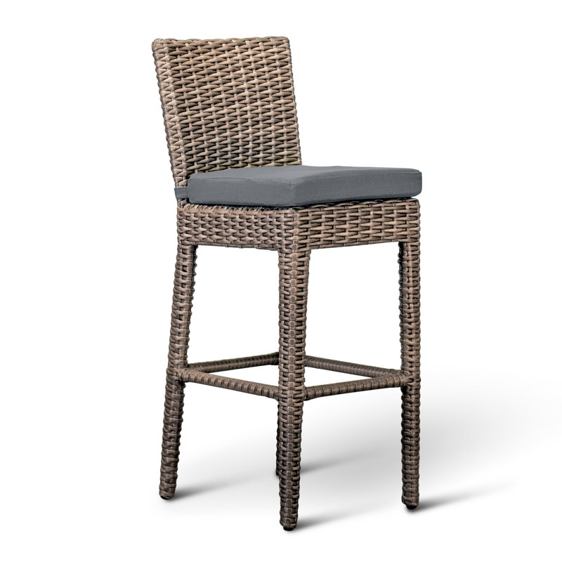 Arden Outdoor Bar Stool, Canvas Charcoal Sunbrella® Canvas, Chestnut, 28.75"