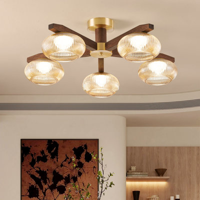5-head LED North American black walnut solid wood glass ceiling light