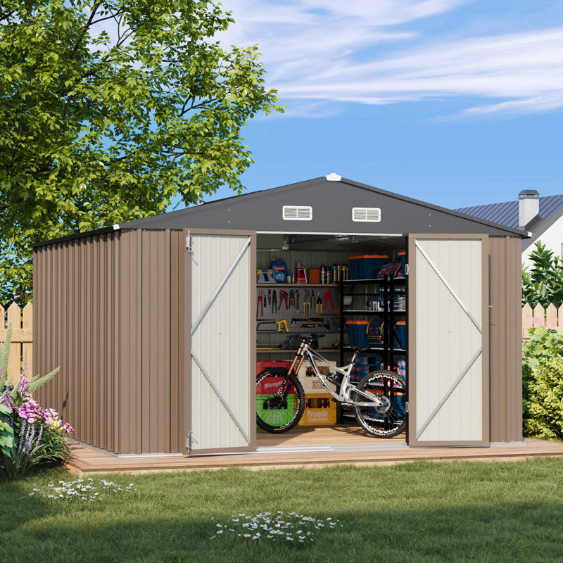 10 Ft. W X 10 Ft. D Metal Storage Shed with Frame, Brown