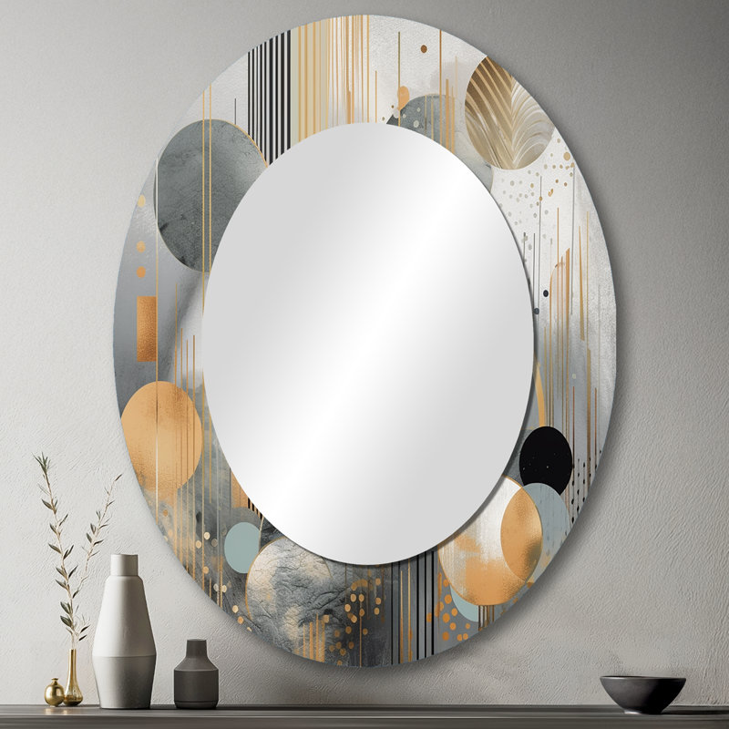 Abstract Shapes And Lines II - Modern Oval Wall Mirror, 43" x 33"