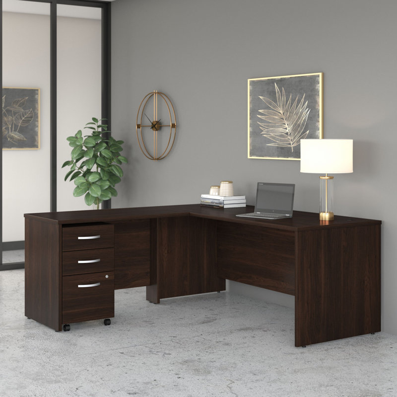 Bureau en forme de L de Bush Business Furniture Studio avec classeur mobile et retour - réversible, Noir noyer