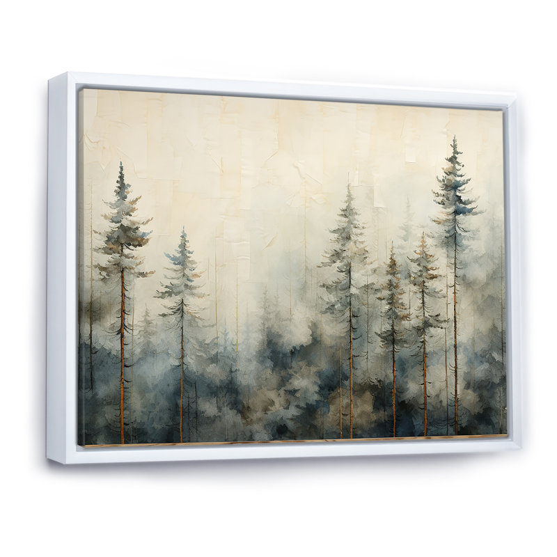 Minimalisme forêt de pins d'hiver - décoration murale forêt, H 12 po x l 20 po x P 1 po, Cadre flottant blanc