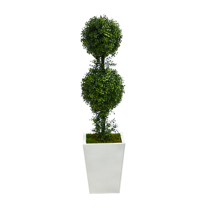 Faux Boxwood Topiary in Metal Planter