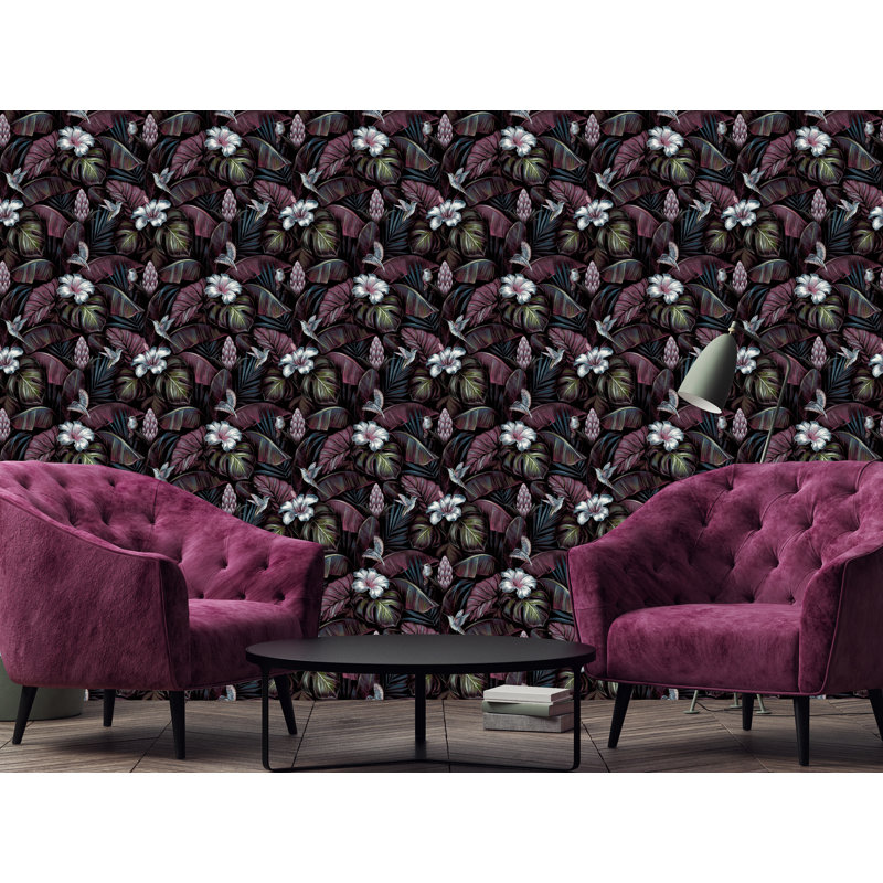 Bouganville 10.05m x 53cm Textured Matte Wallpaper Roll, Pink/White/Black