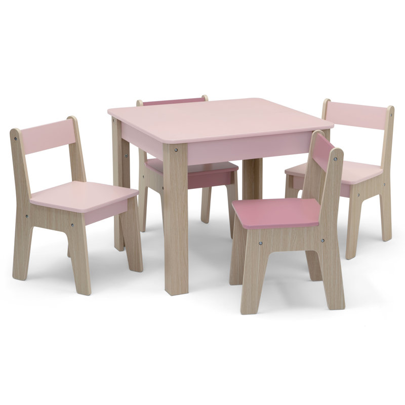 Blush and Natural Wooden Kids Play Table and Chair Set
