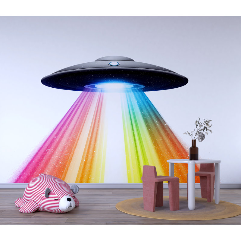 Art mural UFO arc-en-ciel, décor de chambre de bébé extraterrestre, 95" H x 50" W