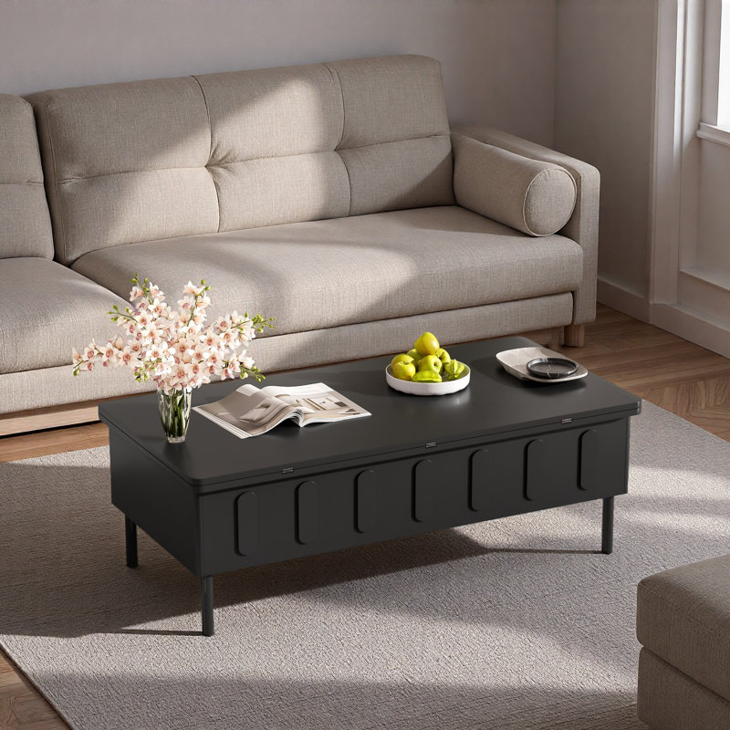 Table basse relevable avec tiroirs, table centrale moderne avec plateau pliable, table basse réglable multifonctionnelle avec compartiment de rangement caché pour le salon
