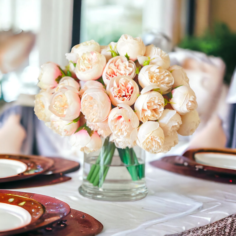 Peony Floral Arrangements in Vase, Blush