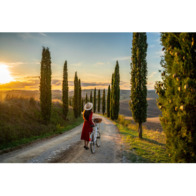 Young Girl with Vintage Bicycle at Sunset by Simonskafar