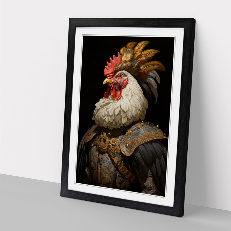 Chicken Baroque - Single Picture Frame Print on Wood, Black Framed, 46cm H x 34cm W x 2cm D