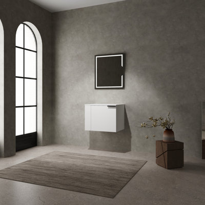 Meuble-lavabo de salle de bain 24 po pour grandes salles de bain - Armoire moderne sans lavabo, chêne blanc américain, blanc composable, composite à cuisson thermique, bois d'ingénierie, lueur chaude