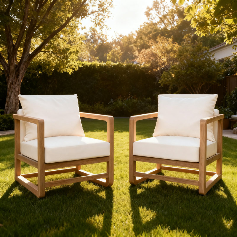 Hartsdale Patio Acacia Wood Lounge Chair With Removable Cushions, Natural