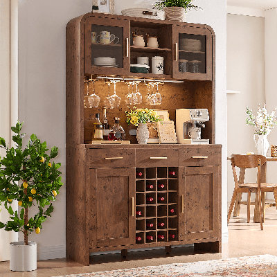 77" Tall Wine Coffee Bar Cabinets With LED Lights, Charging Station and Drawers, 50"W Large Kitchen Pantry Cabinet