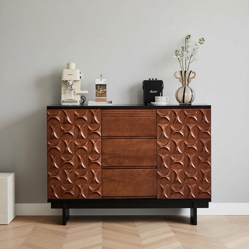 Buffet de rangement rétro en bois massif, 35.43" H x 47.24" W x 17.71" D