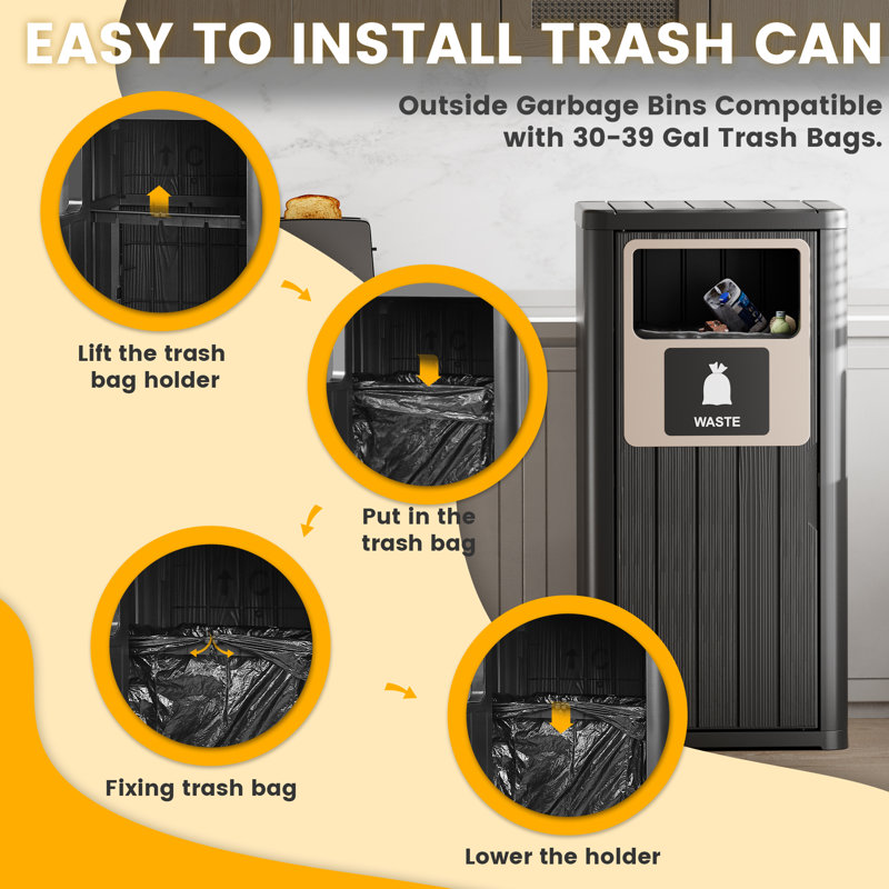 22 Gallon Large Capacity Kitchen Outdoor Trash Can, Breack