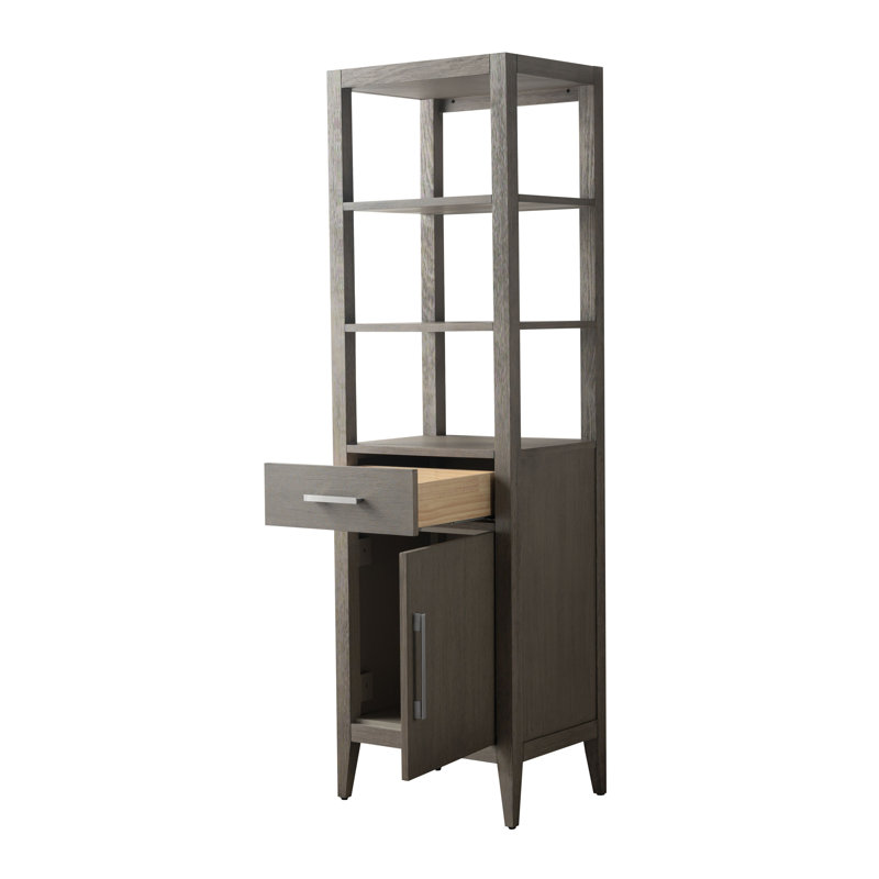Freestanding Linen Cabinet, Brushed Nickel/Dark Gray