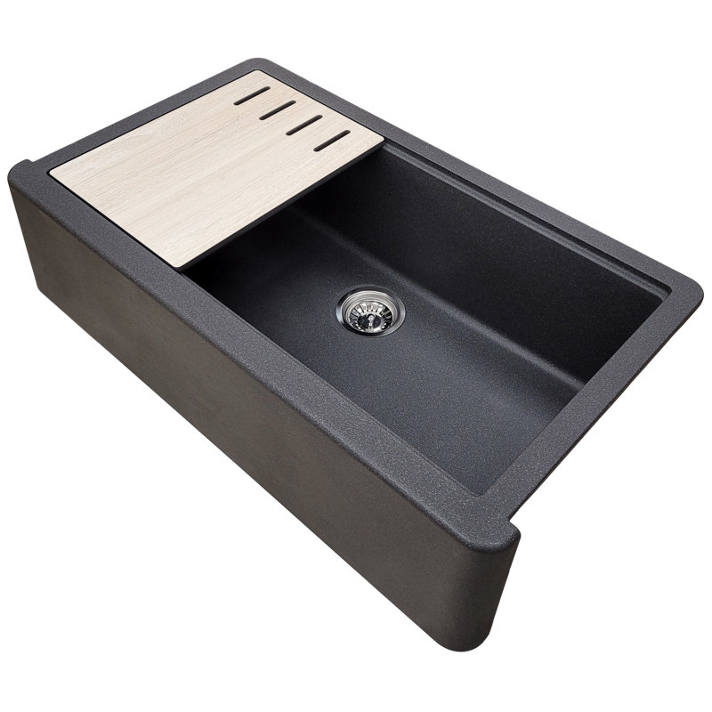 Titan Self-Trimming Farmhouse/Apron Kitchen Sink with Accessories, Black, 36" L x 20" W x 9.6" H