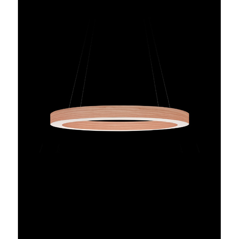 Oh! Line 1 - Light LED Chandelier, Matte Black, Natural Cherry, 2" H x 23.6" W x 23.6" D