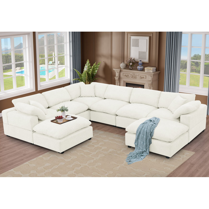 Canapé modulaire réversible en chenille de 143,2 po de largeur Worthland (8 pièces), Chenille beige
