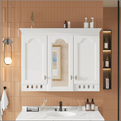 35 Inch Wall-Mount All-in-One Mirror Cabinet with Adjustable Shelves, Soft-Closing Hinges for Bathroom Vanity and Home Storage