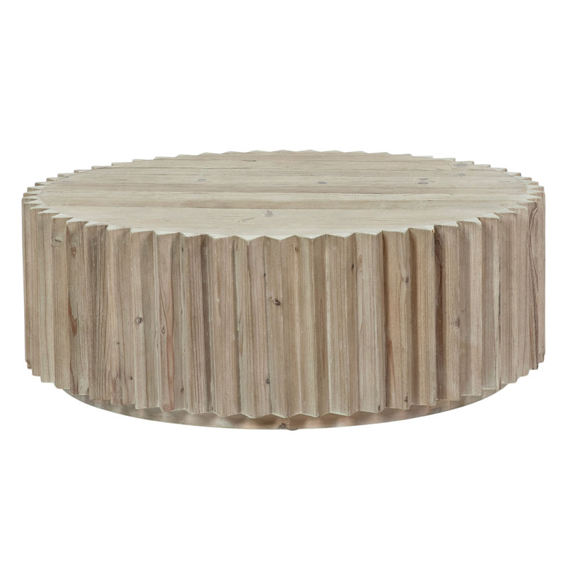 Webster 33" Round Reclaimed Pine Block Coffee Table with Fluted Edge