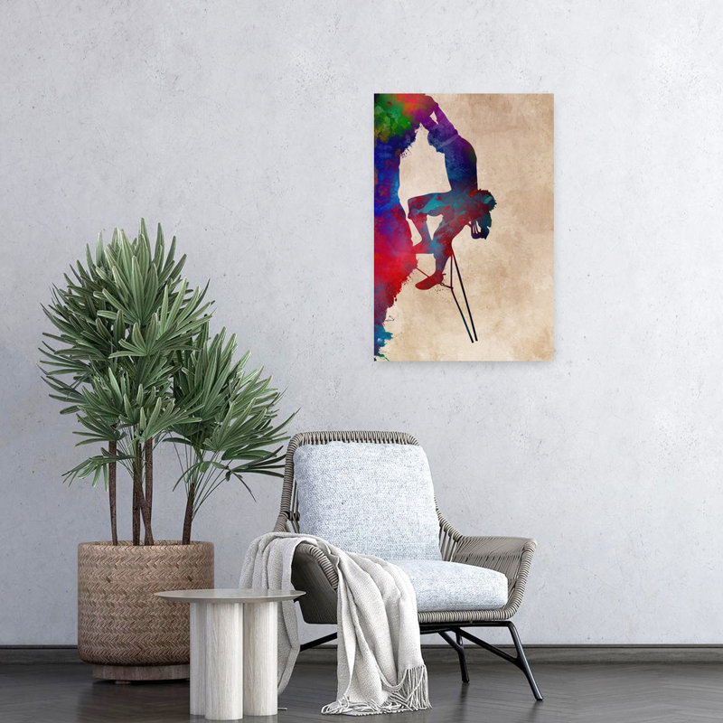 «Vibrant Climbing Silhouette Abstract Contemporary Mountain Winter», art mural, 24" H x 16" W