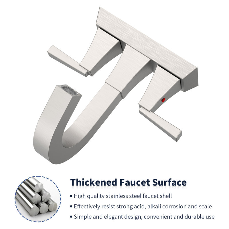 Bathroom Sink Faucet Brushed Nickel 2-Handle 4 Inch Center-Set Bathroom Sink Faucet, Sink Drain With Overflow Hole And 2 Supply Lines Included, Modern Vanity Basin Faucet
