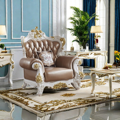 Fauteuil en cuir de vache sculpté American
