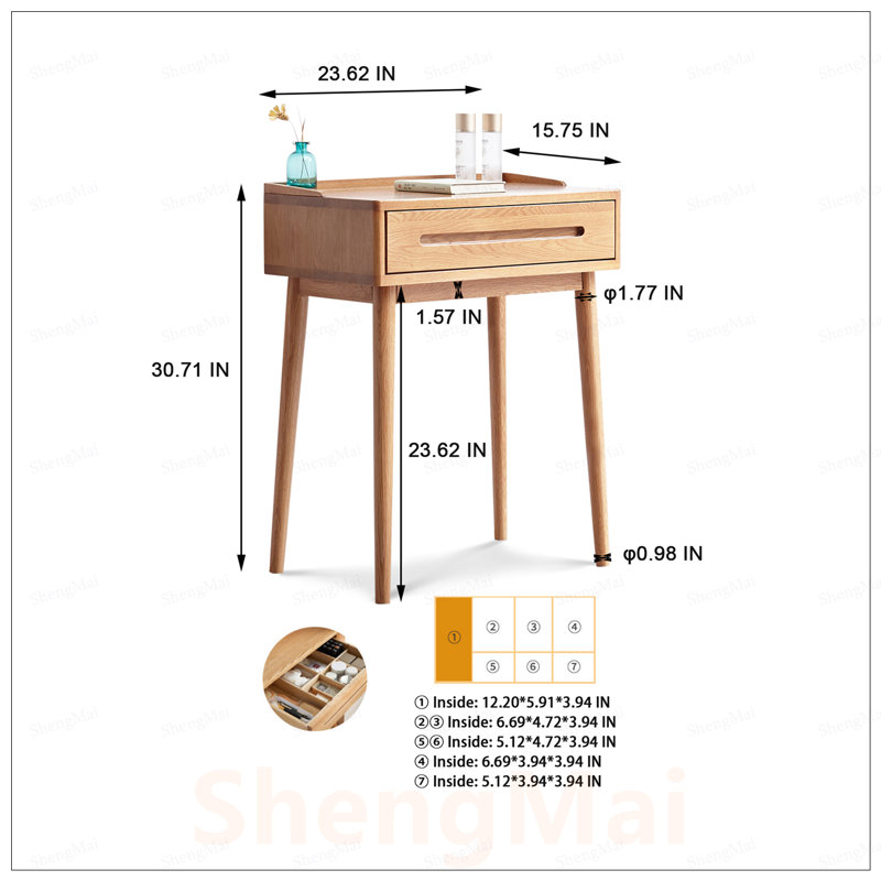 Commode de table bistro compacte en bois massif avec rangement, d'une largeur de 60 cm, idéale pour les petits espaces et la vie organisée.