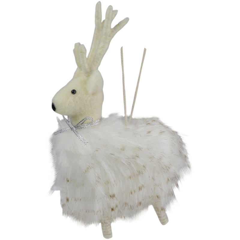 Ornement de Noël renne blanc et beige 8 po
