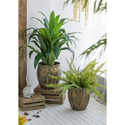 Set of 2 Iron Flower Pot Distressed, L:13x13x14.5''  S:11x11x13.5''