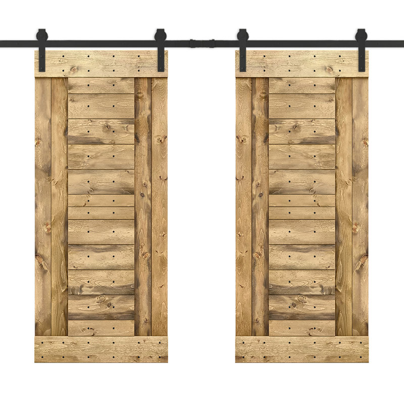 Porte de grange à panneaux et en bois avec quincaillerie d'installation, 48 po x 84 po, Chêne vieilli