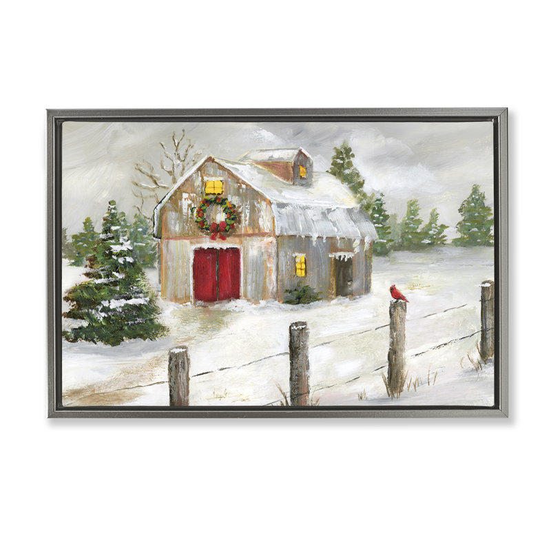 Hiver, scène de ferme, estampe numérique par Nan, Cadre flottant gris lustré, H 17 po x l 25 po