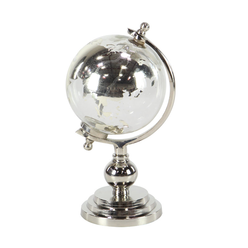 Margie Aluminum Metal Educational/Geographic Earth Globe with Tiered Base, 17" H x 11" W x 6.22" D, Silver