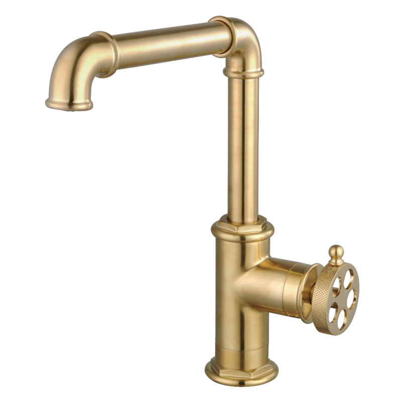 Kingston Brass Wendell Single-Handle 1-Hole Kitchen Faucet With Knurled Handle, Brushed Brass