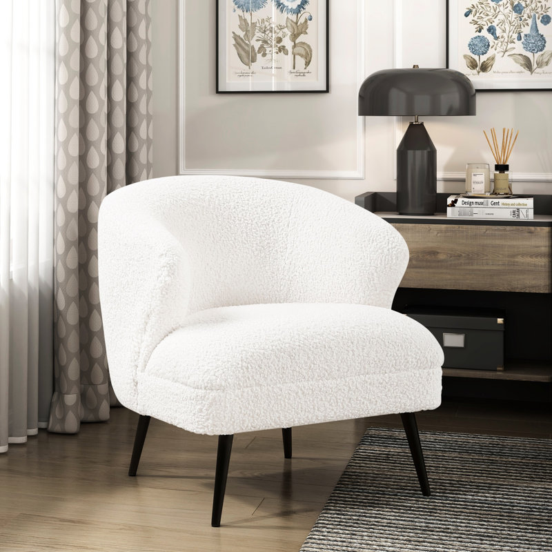 Chaise rembourrée de luxe beige Boucle, coussins de siège en mousse haute densité, base en contreplaqué, pieds en métal, support de 300 lb, coussin attaché, mousse moderne à assemblage simple, structure, capacité,